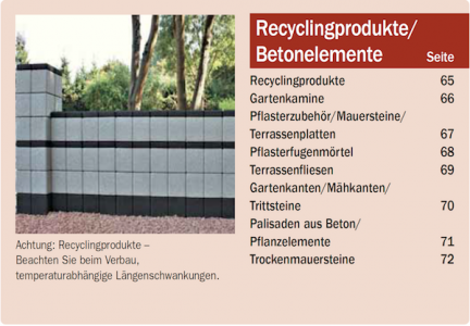 Katalogbereich Recyclingprodukte und Betonelemente