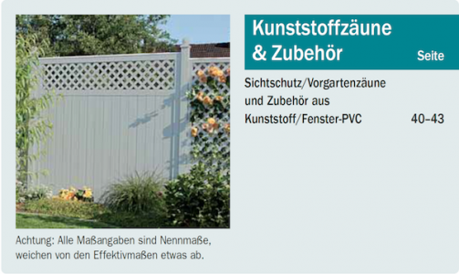 Katalogbereich Kunststoffzäune und Zubehör